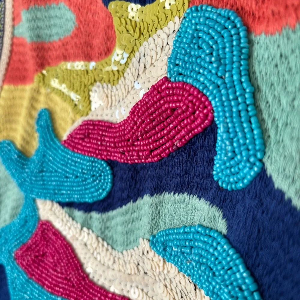 America & Beyond Daphne Embellished Multi Colored Hand Beaded Tote